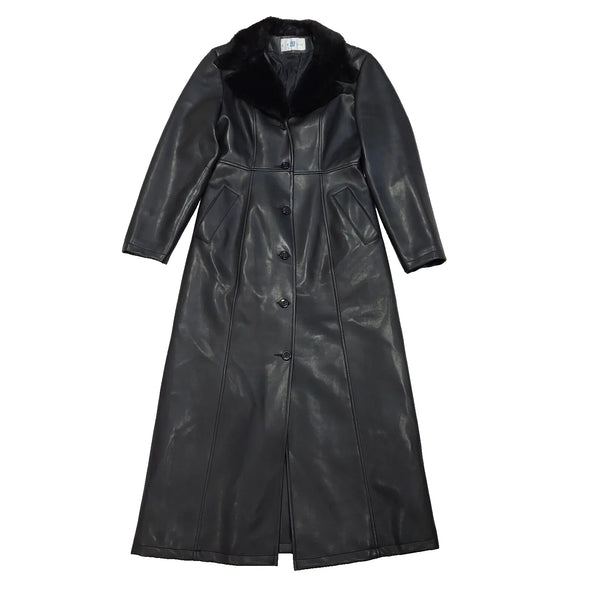New Look Vintage 90s Black Faux Leather Rain Coat Uk Women's Size 12