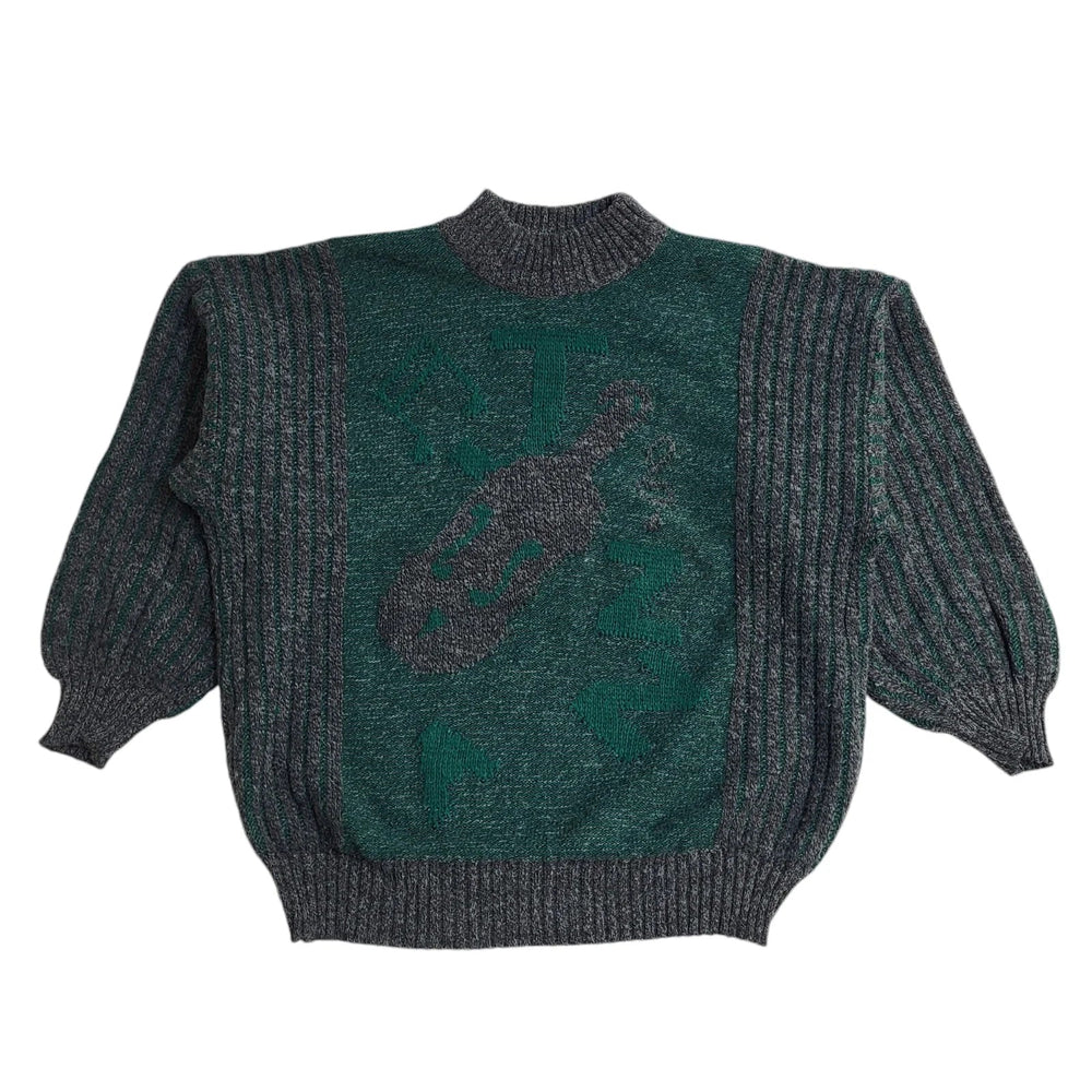 Vintage 90's Grey & Green Crew Neck Jumper UK Men's Size M
