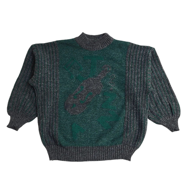 Vintage 90's Grey & Green Crew Neck Jumper UK Men's Size M