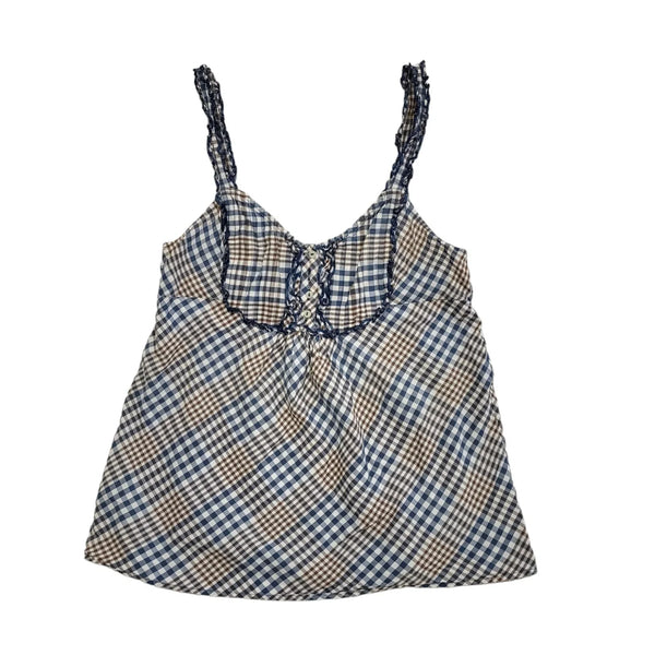 Levi's Vintage Y2K Brown & Blue Checked Strap Button Top Womens UK Size L