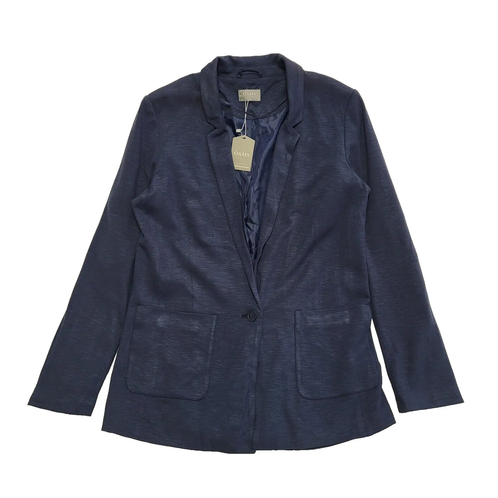 Oasis Navy Blue One Button Suit Jacket Uk Women's 12 BNWT L656