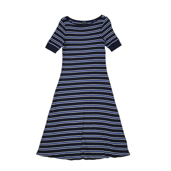 Ralph Lauren Blue Striped Short Sleeve Casual Dress Uk Women's Size M EE124