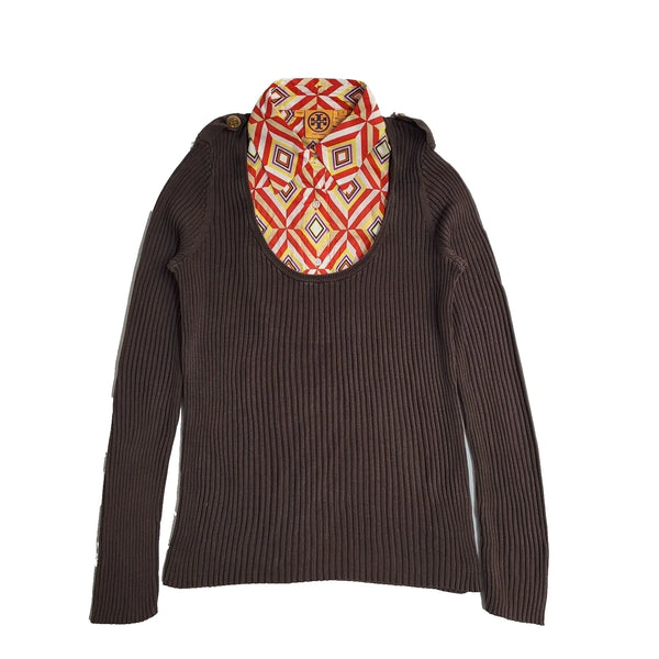 Tory Burch Multicoloured & Brown 2 in 1 Shirt Jumper Women's UK S FF63