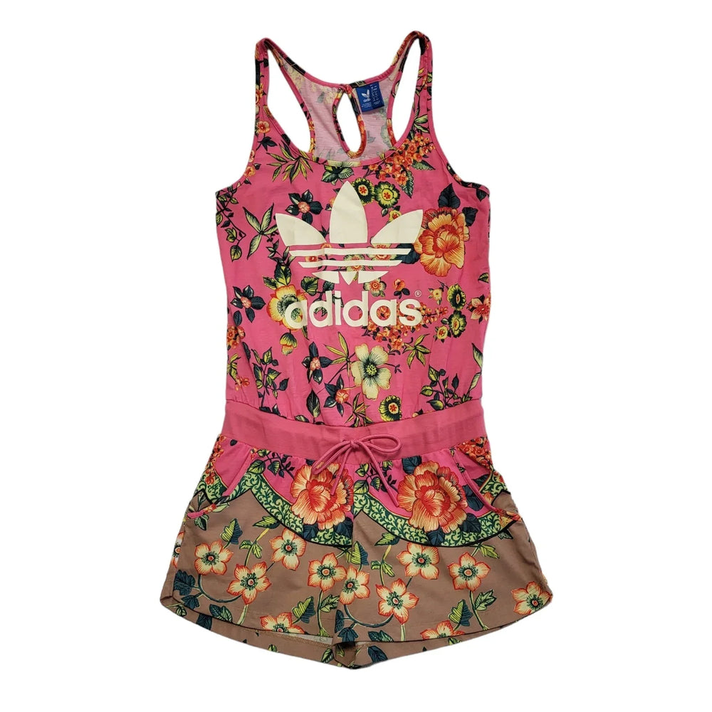 Adidas Pink Sleeveless Floral Sports Jumpsuit Uk Women's Size 8 DD878