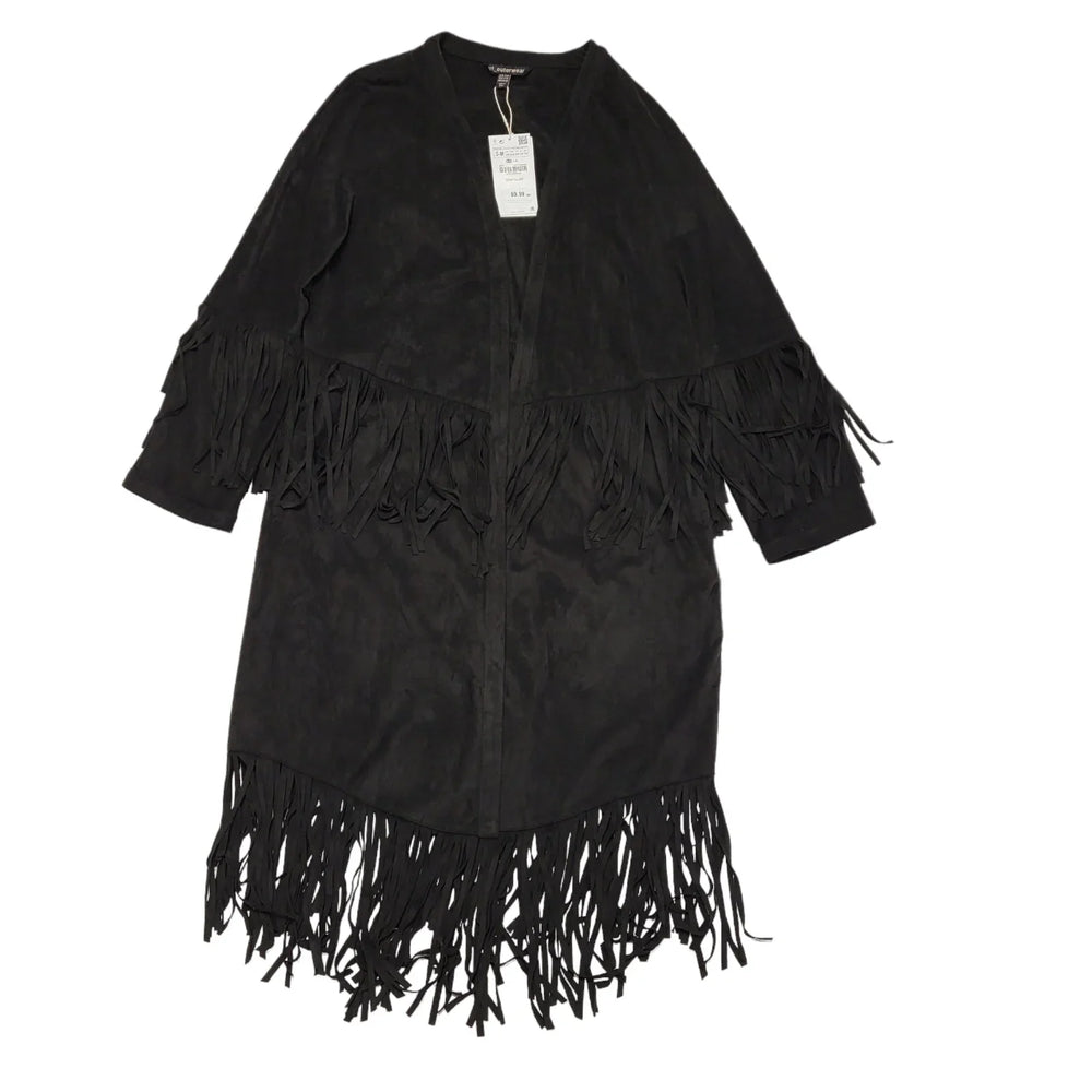 Trf Outerwear Black Suede 3/4 Sleeve Tassle Open Jacket Women's Bnw Uk S/M K927