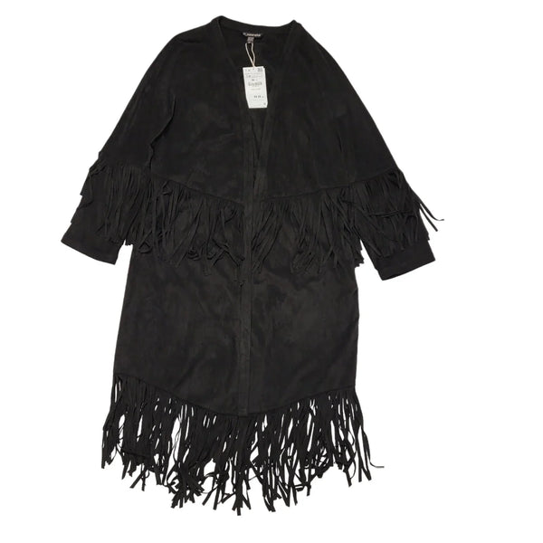 Trf Outerwear Black Suede 3/4 Sleeve Tassle Open Jacket Women's Bnw Uk S/M K927