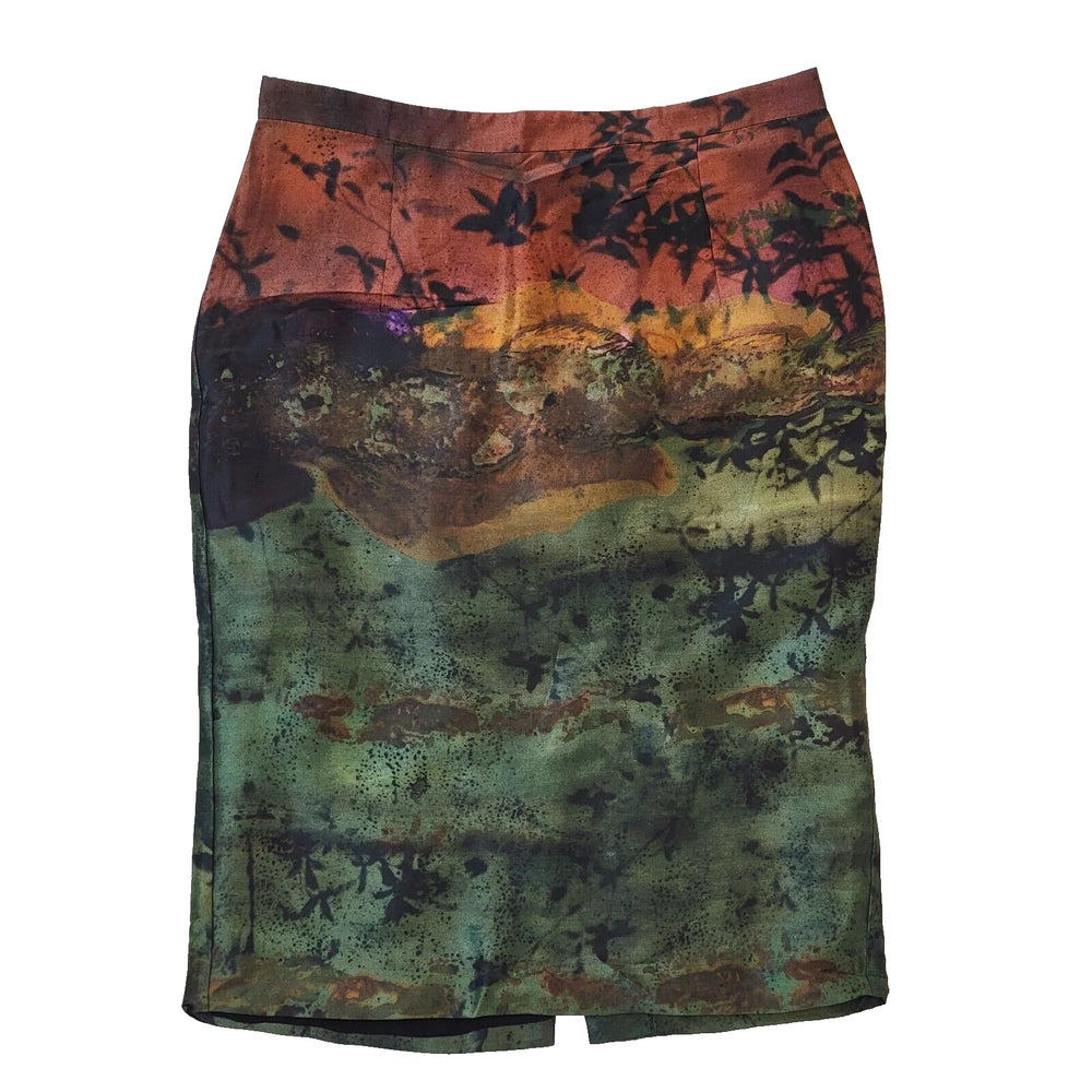 Jigsaw Abstract Mountain Scene Silk Pencil Skirt Women's UK S 8 W26-27 BNWT H897