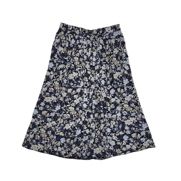 Marks And Spencer Vintage 80's Blue Floral A-Line Midi Skirt Womens UK Size 12