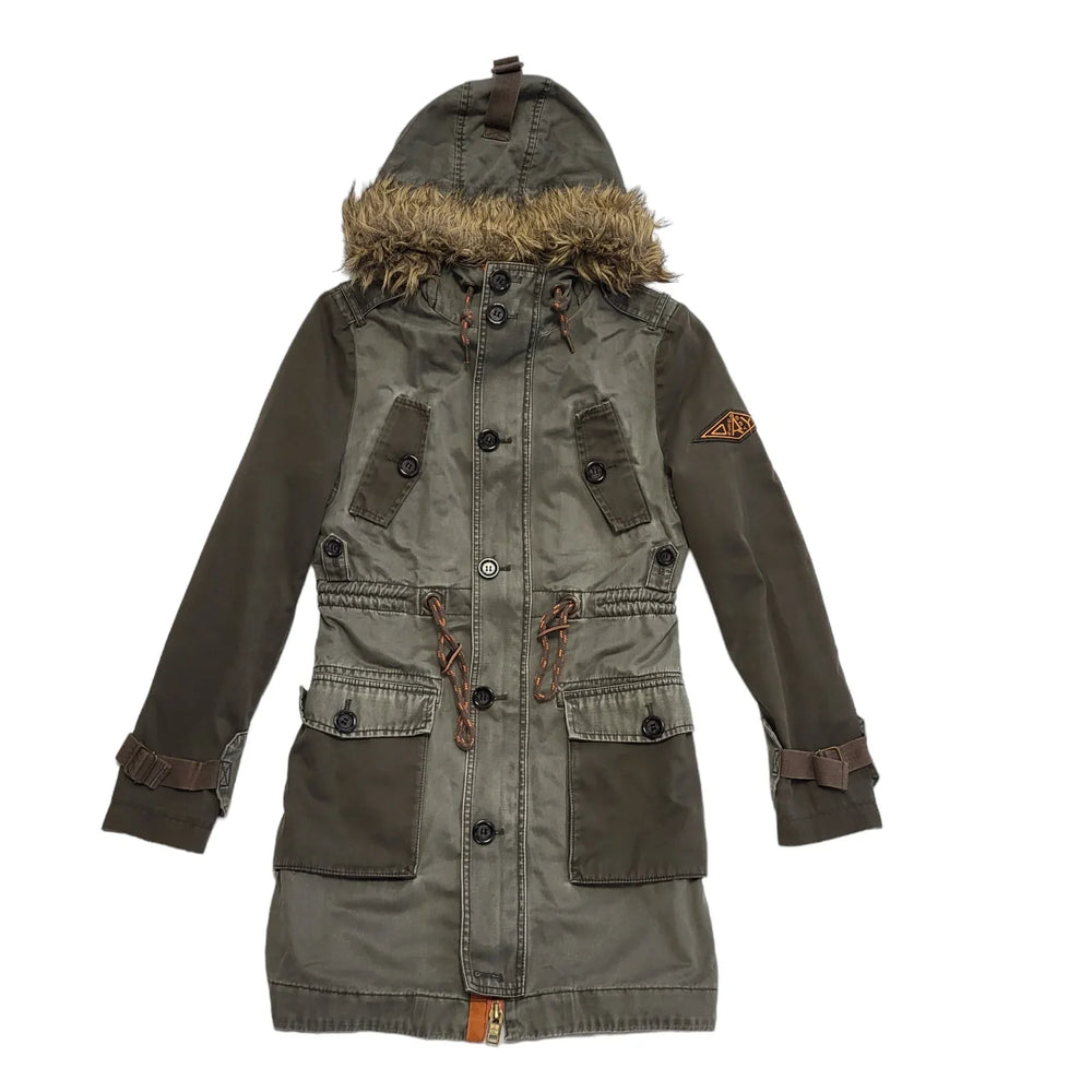 Superdry Green Zip & Button Hooded Coat Women's S eu 36 L39
