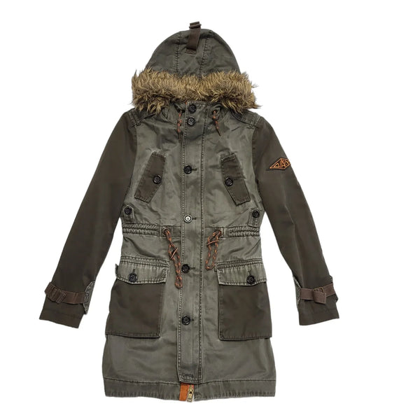 Superdry Green Zip & Button Hooded Coat Women's S eu 36 L39