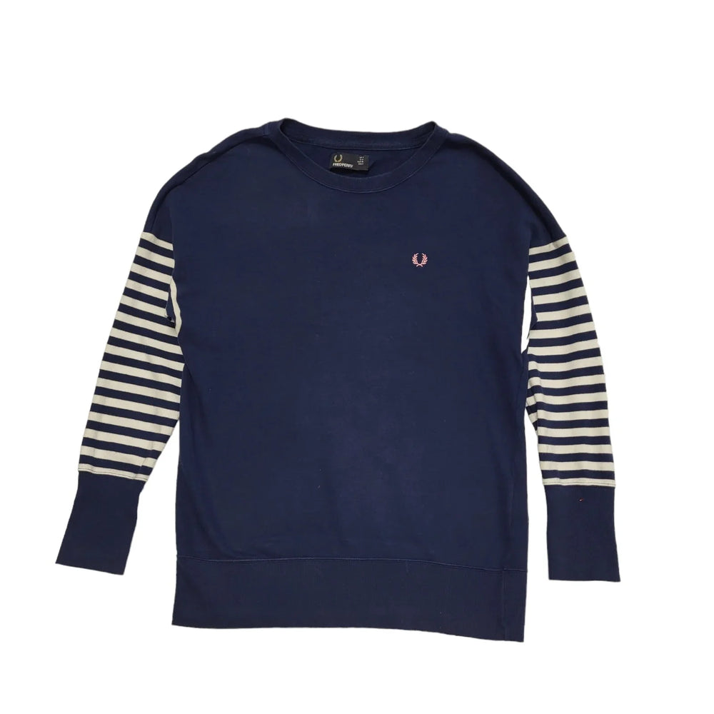 Fred Perry Blue & White Striped Long Sleeve Sports Sweatshirt Womens UK 8 CC759