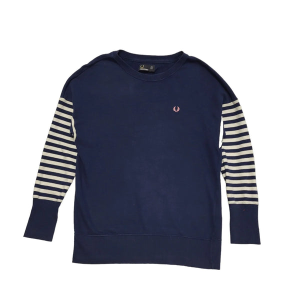 Fred Perry Blue & White Striped Long Sleeve Sports Sweatshirt Womens UK 8 CC759