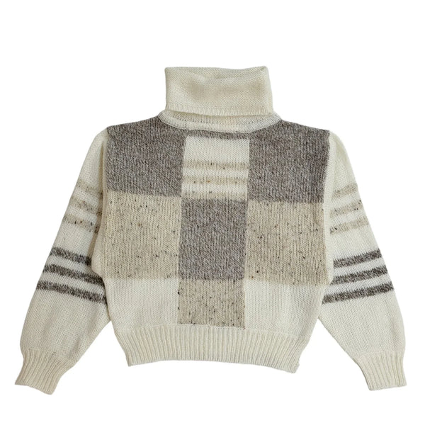 Additions Vintage 90's Cream & Grey Roll Neck Jumper UK Women's Size 10/12