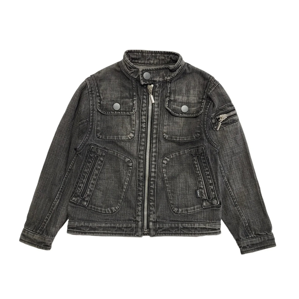 DKNY Grey Zipped Denim Jacket Uk Girl's Size Age 8 Years