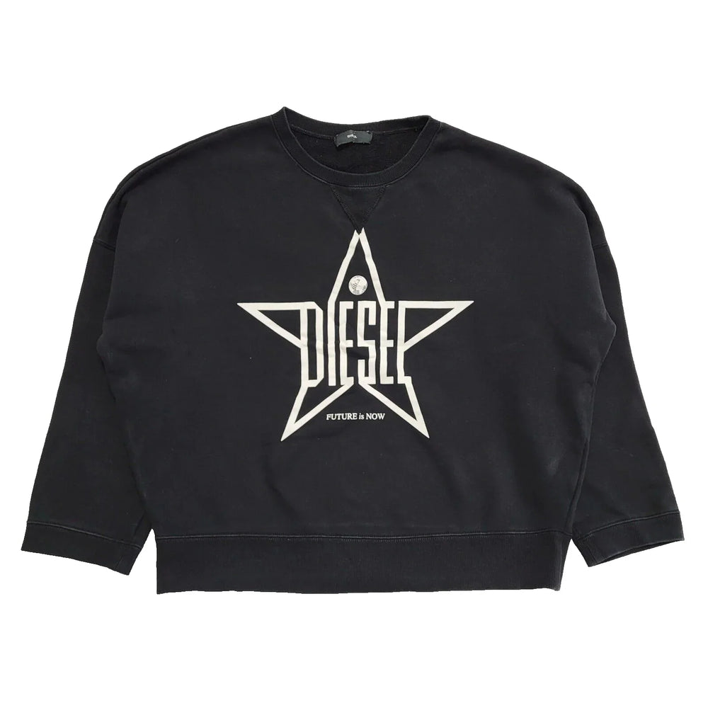 Diesel Black Cropped Round Neck Sports Sweatshirt Uk Women's L L377