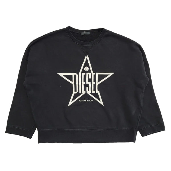 Diesel Black Cropped Round Neck Sports Sweatshirt Uk Women's L L377
