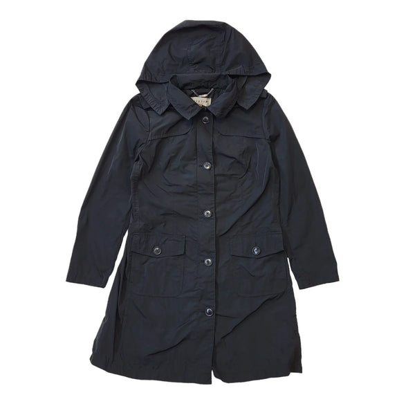 Jigsaw Black Zip & Button Lightweight Hooded Coat UK Women's Large G667