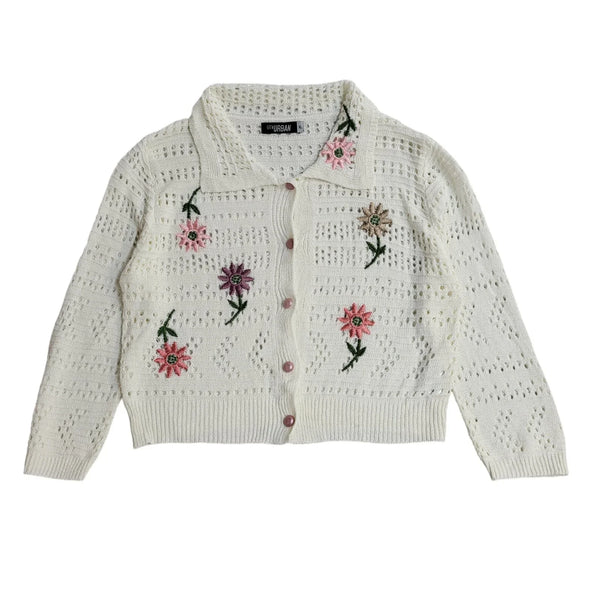 GTW Urban 80s Vintage White Floral Button Up Cardigan UK Women's Size XL