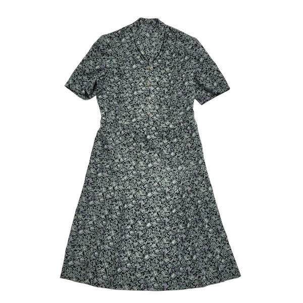 Vintage 80s Blue Floral Short Sleeve Daywear Dress Uk Women's Size 14