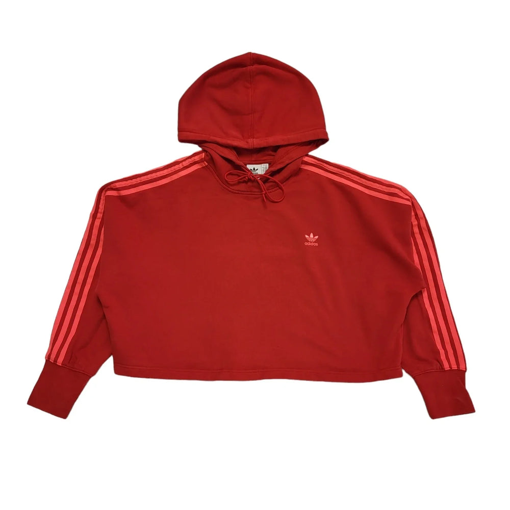 Adidas Red Cropped Sports Hoodie Drawstring Womens UK Size 14 DD604