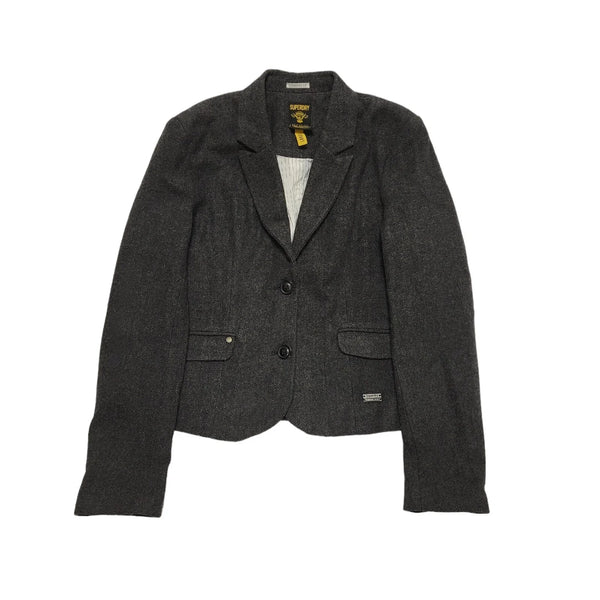 Superdry Grey Herringbone Button Long Sleeve Jacket Uk Women's L 12 K561