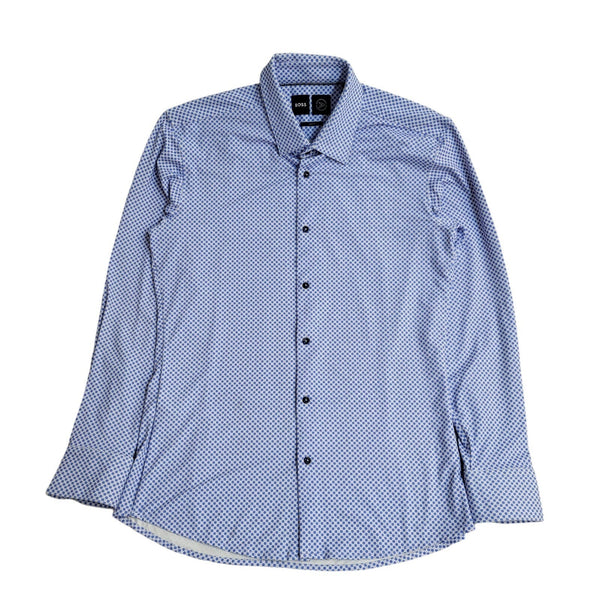 Hugo Boss Blue & White Slim Fit Abstract Long Sleeve Shirt UK Men's Size M