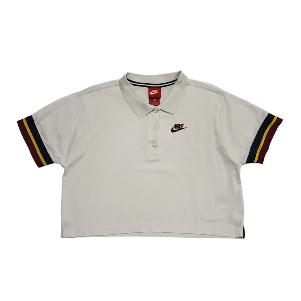 Nike Y2K Vintage White Cropped Polo Shirt Uk Women's Size Medium