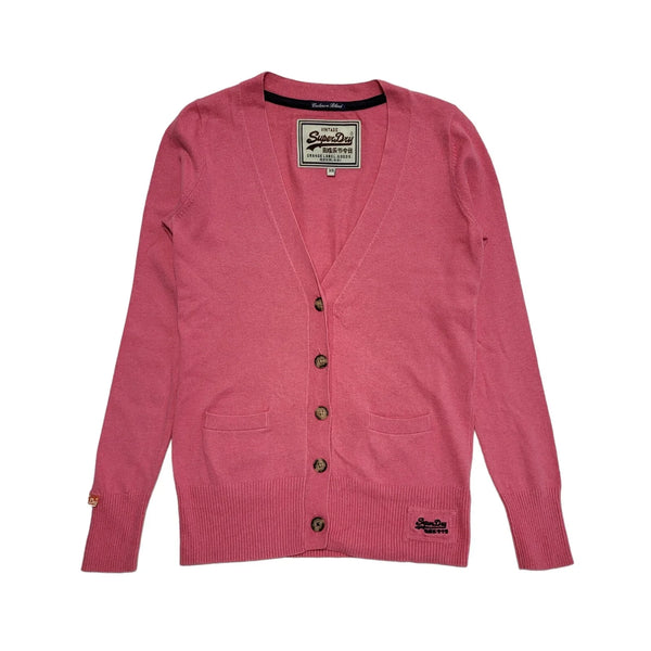 Superdry Pink L/Sleeve Button Slim Cotton Cardigan Women's uk XS H496