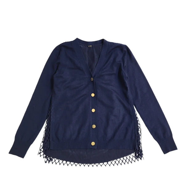 Adam Lippes Blue Button Front Net Back Cardigan Women's UK Size S EE430