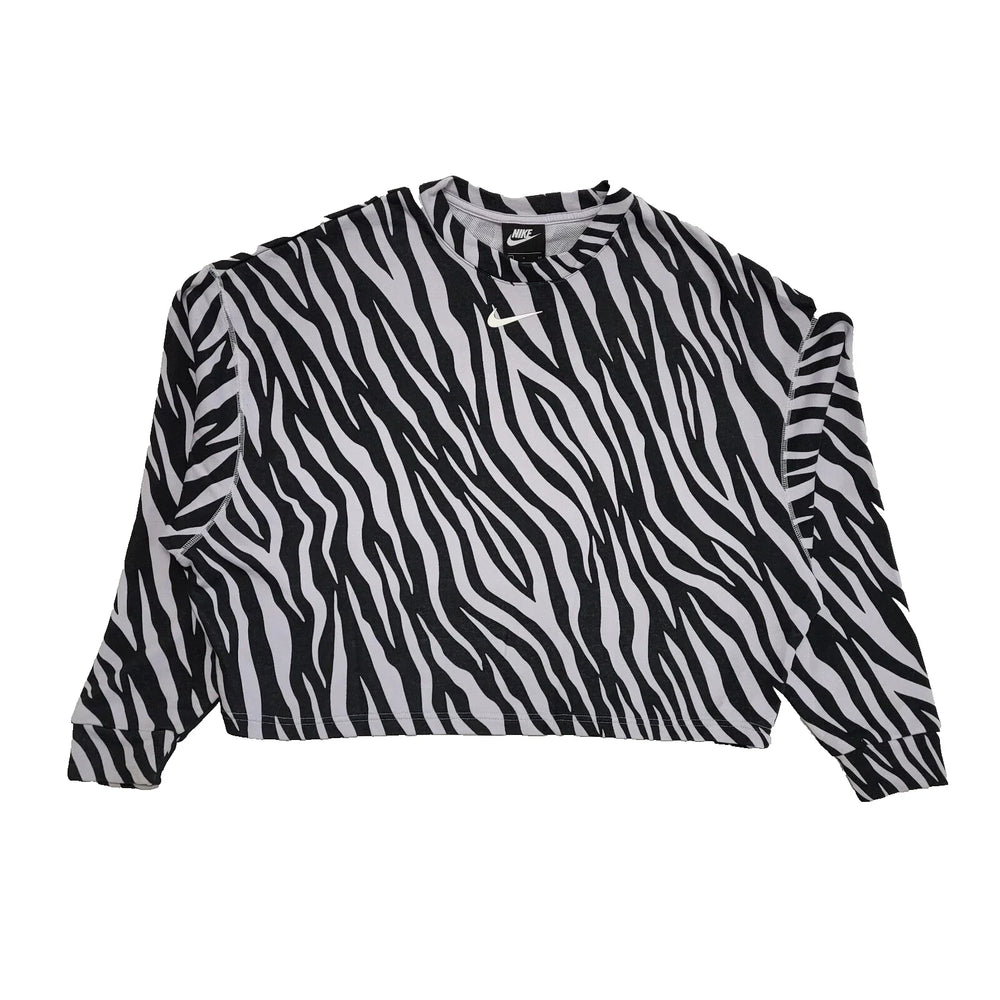 Nike Grey Black Zebra Print Oversized Cropped Women's Sweatshirt UK Small L374