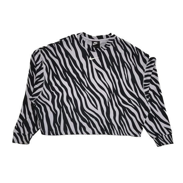 Nike Grey Black Zebra Print Oversized Cropped Women's Sweatshirt UK Small L374