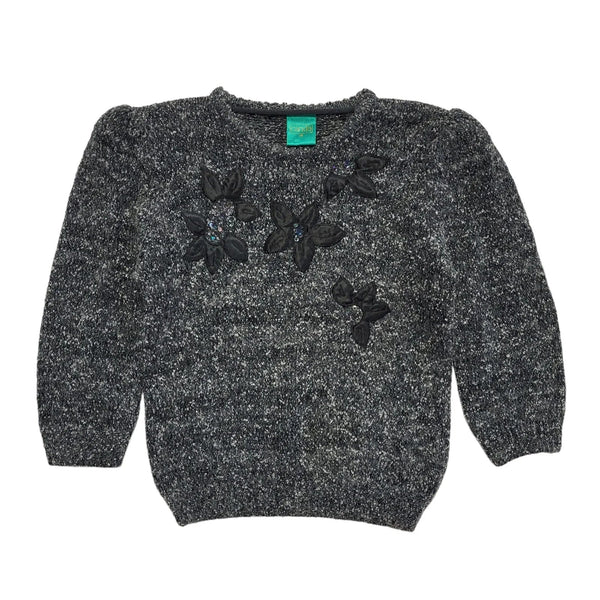 Canda Grey Vintage 80's Floral Jumper Uk Women's Size 14