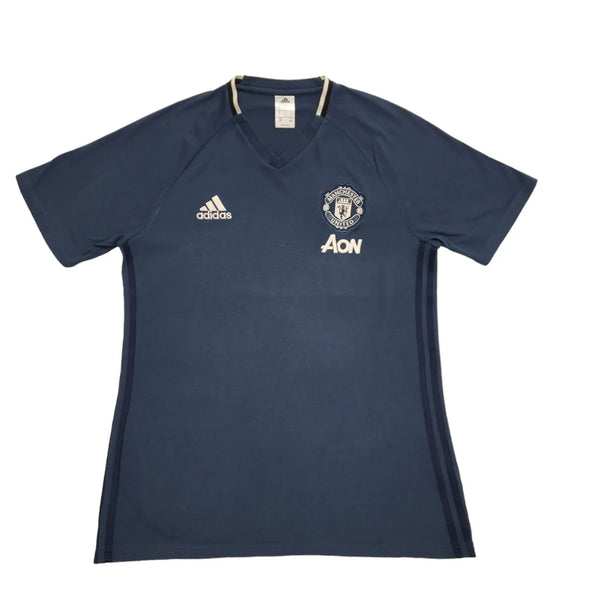 Adidas Manchester Utd Navy Blue V-Neck T-Shirt Short Sleeve Uk Men's L DD554