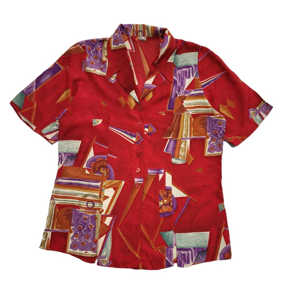 Vintage 90's  Red Short Sleeve Round Neck Womens Shirt UK Size 16