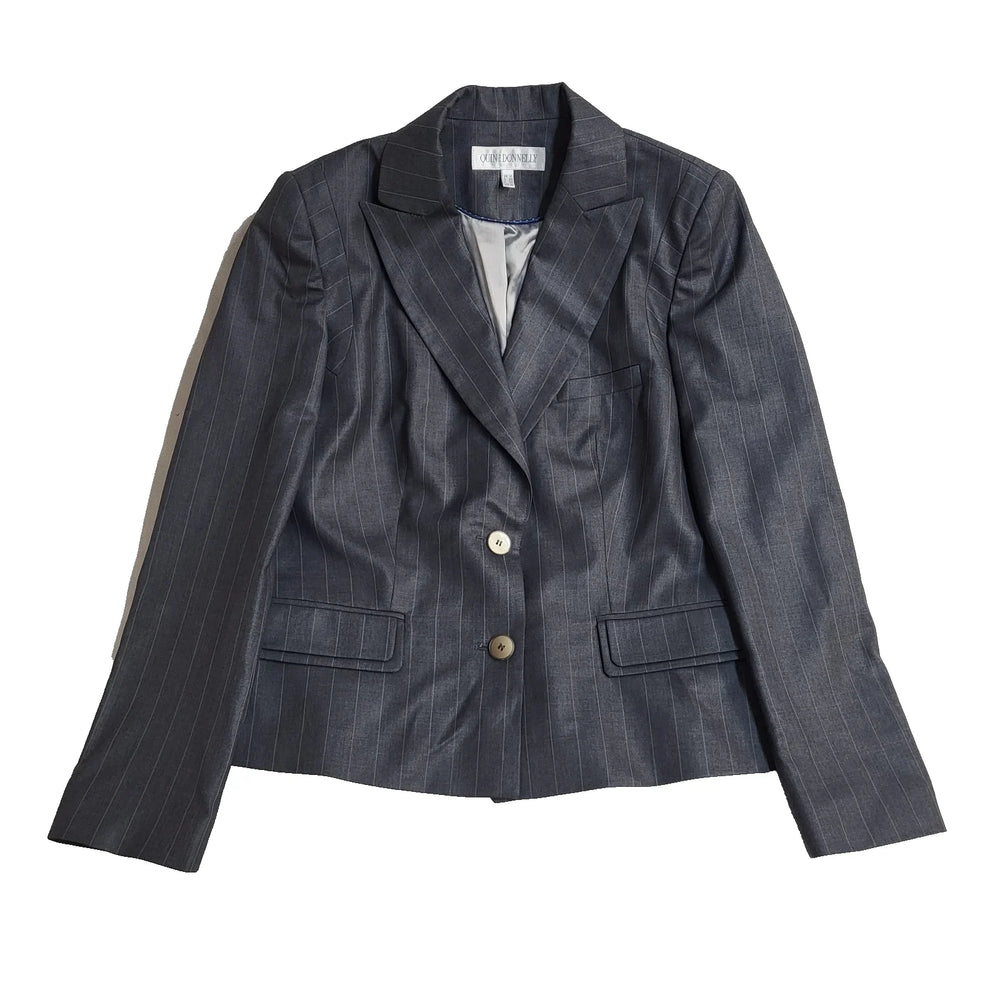 Quin Donnelly Suit Jacket Y2k Dark Grey Striped UK Women's Size L 12
