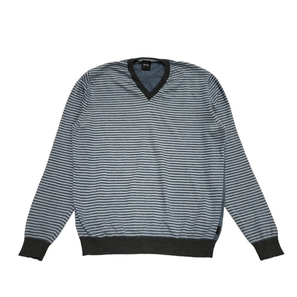 Hugo Boss Blue Wool Long Sleeve Crew Neck Jumper Uk Men's Size M CC401