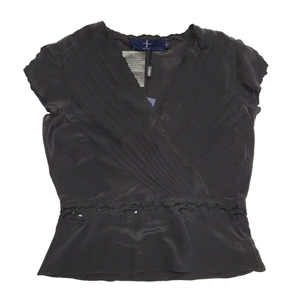 Jasper Conran Blouse Top Petite Silk Black S/Sleeve Uk Women's XL 14 Bnwt L290