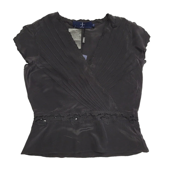 Jasper Conran Blouse Top Petite Silk Black S/Sleeve Uk Women's XL 14 Bnwt L290