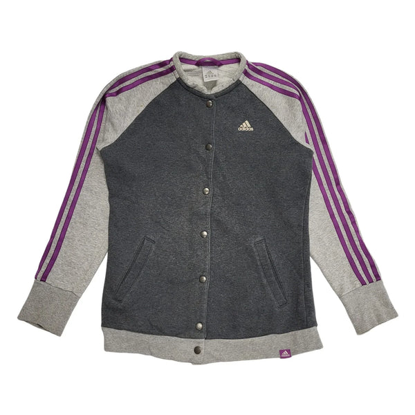 Adidas Grey Purple Snap Long Sleeve Sweatshirt Tracksuit Top Women's uk S 8 H357