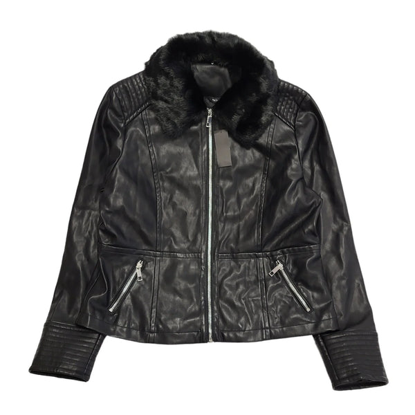 M&Co Black Zipped Faux Leather Jacket Uk Women's 16 BB211