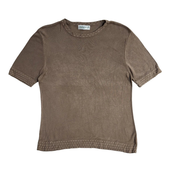 Jumper Vintage 90's Brown Short Sleeve Round Neck Jumper UK Women's Size XL