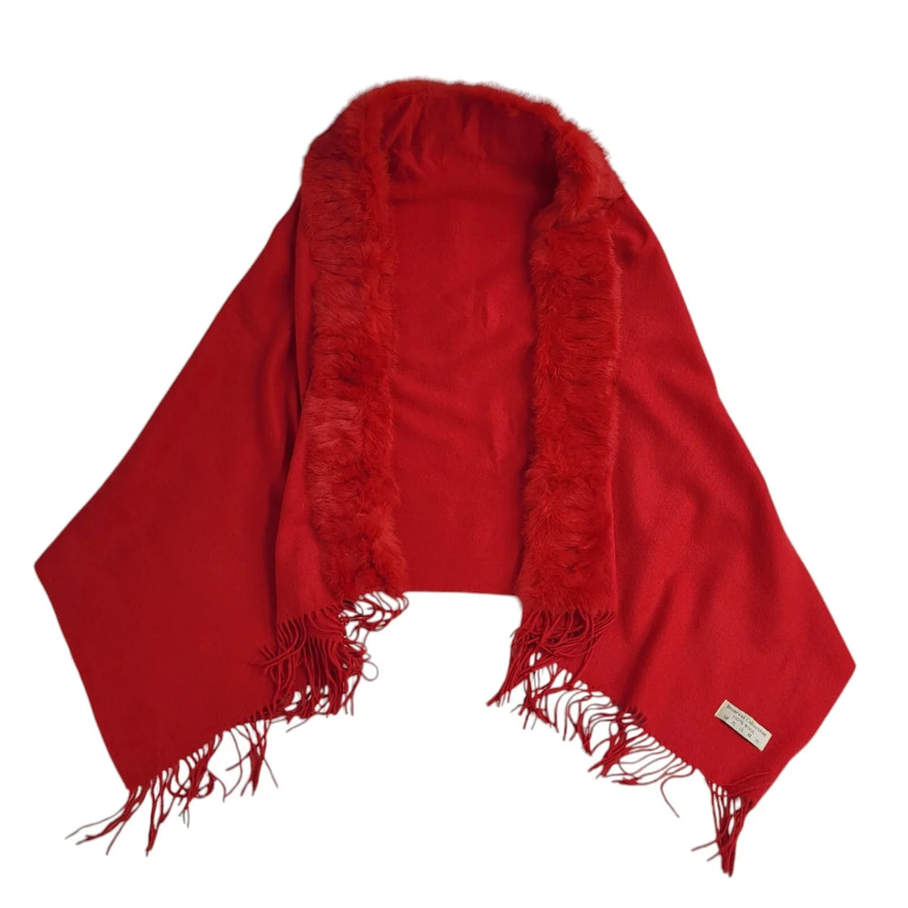 Besarani Red Vintage 90s Wool Rectangle Scarf UK Women's 68'' x 28''