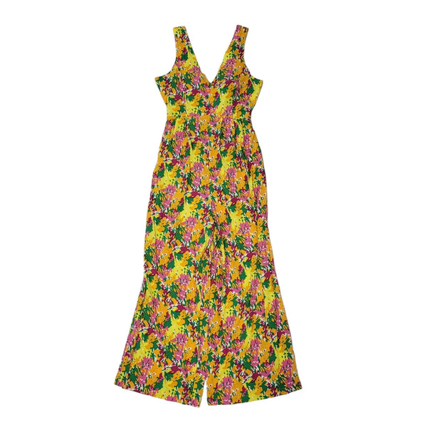 YAS Yellow & Pink Floral Cropped Jumpsuit Uk Women's M W28 L26 Bnwt EE139