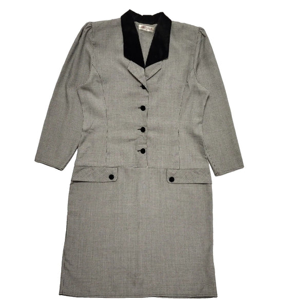 Richards Vintage 80s Black White Check Long Sleeve Dress Uk Women's Size 18 W36