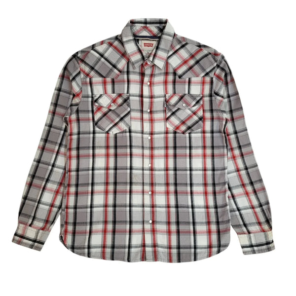 Levi's Grey,Red & Black Western Checked 90s Long Sleeve Shirt Men's Size M