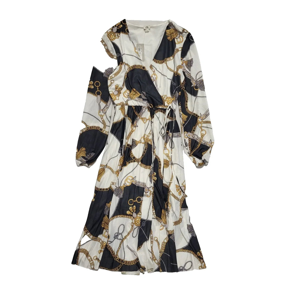 River Island White Black Print V-Neck Summer Dress BNWT UK Women's 10 L301