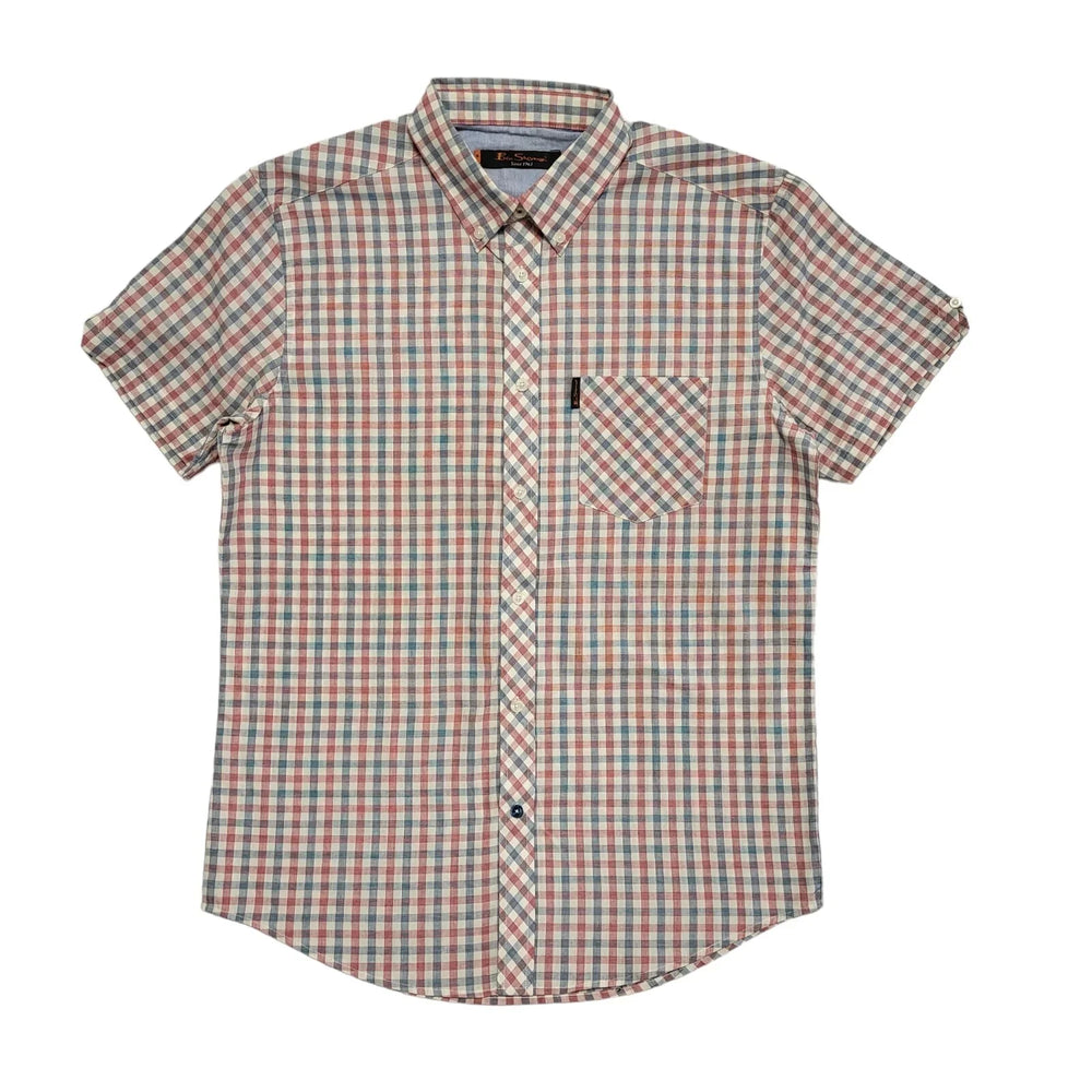 Ben Sherman Blue & Pink Check Short Sleeve Shirt Uk Men's Medium DD823