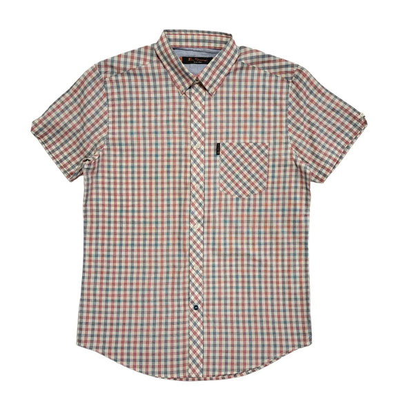 Ben Sherman Blue & Pink Check Short Sleeve Shirt Uk Men's Medium DD823