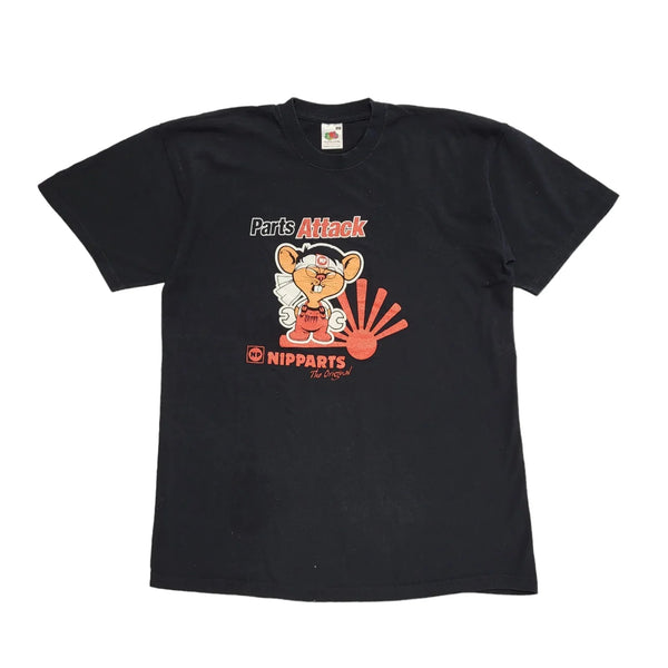 Fruits Of Loom Vintage Y2K Black Nipparts Short Sleeve T-Shirt Mens UK Size M