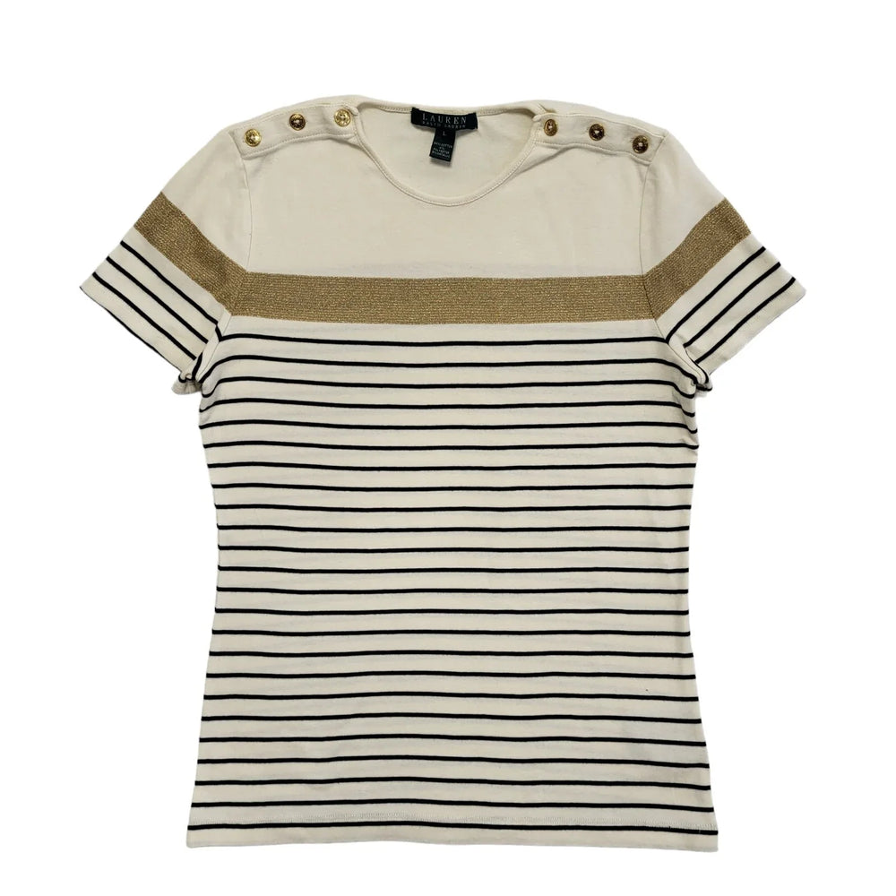 Ralph Lauren  Beige Striped Short Sleeve Round Neck Women's UK Size L